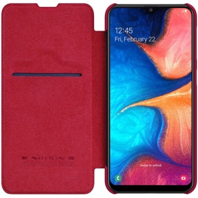 Greznais „Nillkin“ Qin sērijas ādas atvērams sarkans Samsung Galaxy A20e (A202F) / Vacins.lv