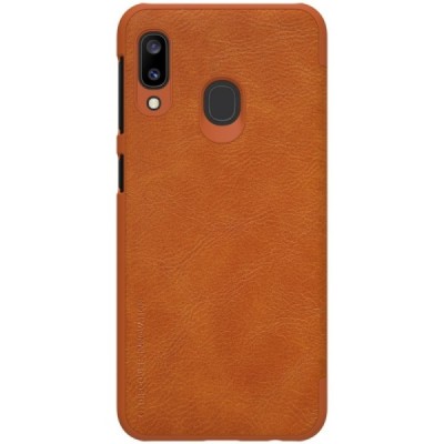 Роскошный коричневый кожаный чехол Nillkin Qin Series для Samsung Galaxy A20e (A202F) | Vacins.lv