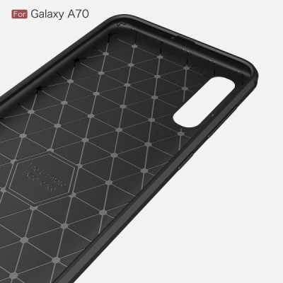 Samsung Galaxy A70 (A705F) „Carbon“ cieta silikona (TPU) melns apvalks / vacins.lv