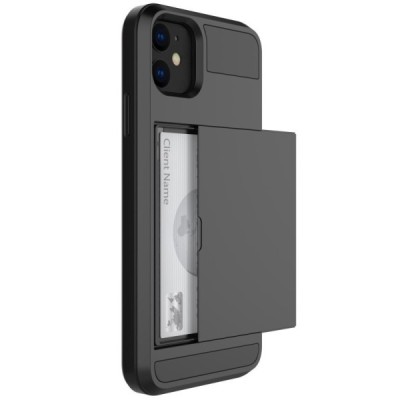„Sliding“ Card Holder Apple iPhone 11 твердый силиконовый (TPU) чёрный чехол | Vacins.lv