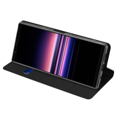 Xperia 5 „Dux Ducis“ Skin sērijas melns ādas atvērams maciņš / Vacins.lv