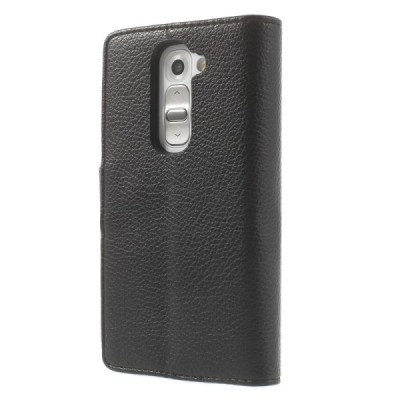 LG G2 mini D620 juodas odinis atverčiamas dėklas - piniginė / Priedai.lt