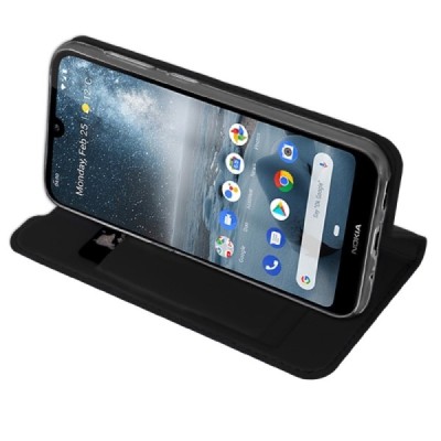 Nokia 4.2 (2019) „Dux Ducis“ Skin sērijas melns ādas atvērams maciņš / Vacins.lv