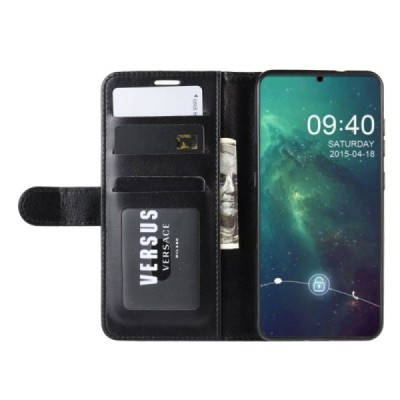 Nokia 7.2 (Nokia 6.2) sērijas melns ādas atvērams maciņš / Vacins.lv