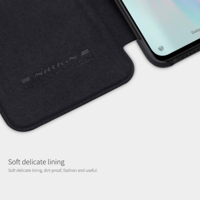 Роскошный чёрный кожаный чехол Nillkin Qin Series для Xiaomi Mi 9 Lite | Vacins.lv