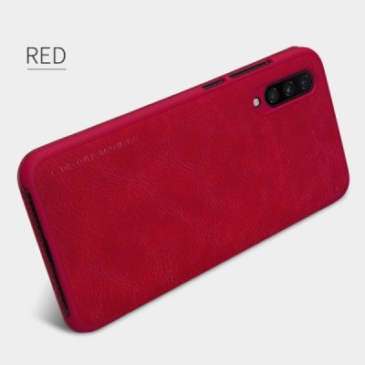 Роскошный красный кожаный чехол Nillkin Qin Series для Xiaomi Mi 9 Lite | Vacins.lv