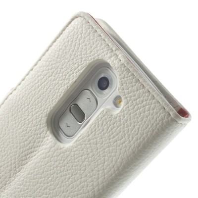 LG G2 mini D620 atvēramais balts ādas Lychee futrālis - maciņš / Vacins.lv