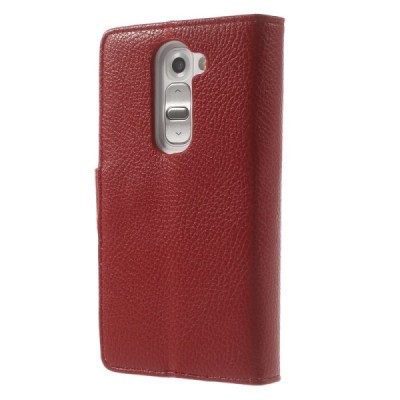 LG G2 mini D620 atvēramais sarkans ādas Lychee futrālis - maciņš / Vacins.lv
