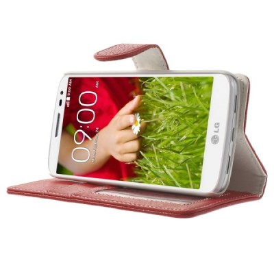 LG G2 mini D620 atvēramais sarkans ādas Lychee futrālis - maciņš / Vacins.lv