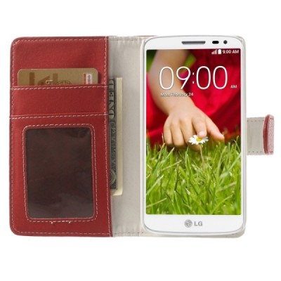LG G2 mini D620 atvēramais sarkans ādas Lychee futrālis - maciņš / Vacins.lv