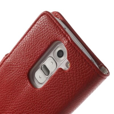 LG G2 mini D620 atvēramais sarkans ādas Lychee futrālis - maciņš / Vacins.lv