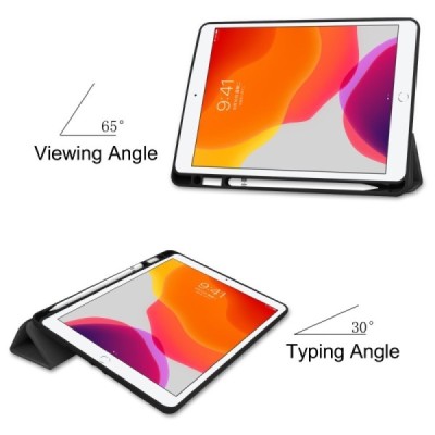 Apple iPad 10.2 (2019) atvēramais melns maciņš - maks ar vietu, kur ielikt stylus | Vacins.lv