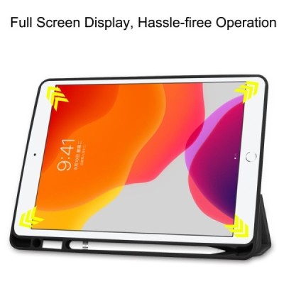 Apple iPad 10.2 (2019) atvēramais melns maciņš - maks ar vietu, kur ielikt stylus | Vacins.lv