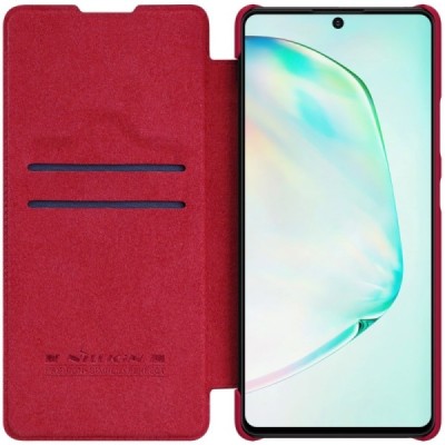 Greznais Nillkin Qin sērijas ādas atvērams sarkans Samsung Galaxy S10 Lite (G970) vāciņš | Vacins.lv