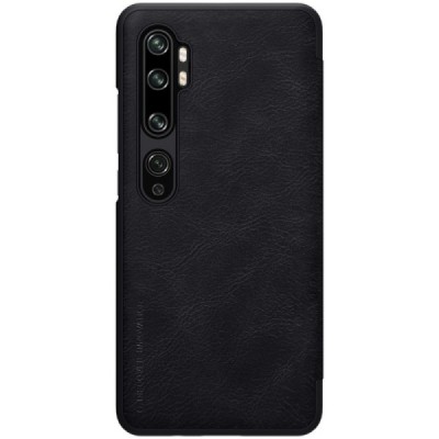 Роскошный чёрный кожаный чехол Nillkin Qin Series для Xiaomi Mi Note 10 (10 Pro) | Vacins.lv