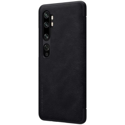 Роскошный чёрный кожаный чехол Nillkin Qin Series для Xiaomi Mi Note 10 (10 Pro) | Vacins.lv