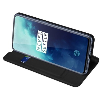 Dux Ducis Skin серии OnePlus 7T Pro чёрный кожаный чехол-книжка | Vacins.lv