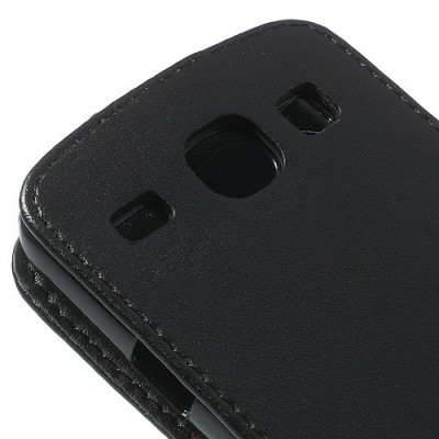 Samsung Galaxy Core klasisks ādas vertikāli atvēramais melns futrālis / Vacins.lv