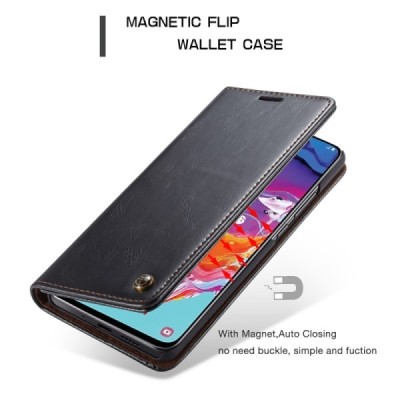Samsung Galaxy A70 (A705F) CaseMe solīds atvēramais ādas melns maciņš - maks | Vacins.lv