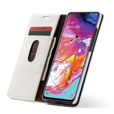 Samsung Galaxy A70 (A705F) CaseMe solīds atvēramais ādas balts maciņš - maks | Vacins.lv