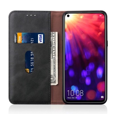 Deluxe Huawei Honor View 20 (V20) чёрный кожаный чехол-книжка | Vacins.lv