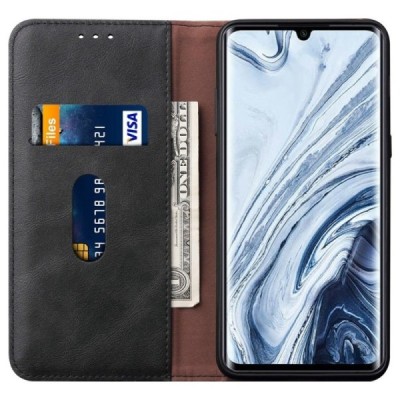 Xiaomi Mi Note 10 (10 Pro) Deluxe ādas atvēramais melns maciņš (maks) | Vacins.lv