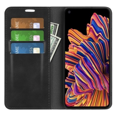 Samsung Galaxy XCover Pro (G715) melns ādas atvērams maciņš ar magnetu | Vacins.lv