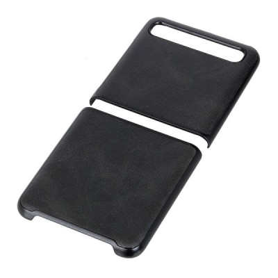 Samsung Galaxy Z Flip (F700) Slim Leather чёрный кожаный чехол | Vacins.lv
