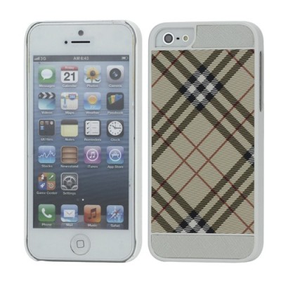 Apple iPhone 5, Apple iPhone 5S „Burberry“ stils gaiši brūns / balts apvalks / Vacins.lv