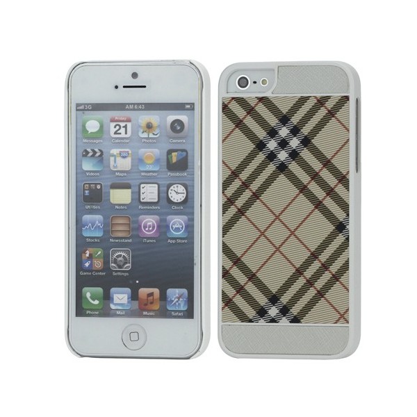 „Burberry“ stila apvalks - gaiši brūns / balts (iPhone 5 / 5S / SE 2016)
