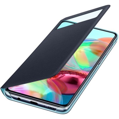 Samsung Galaxy A71 (A715) оригинальный S View Wallet Cover открываемый чёрный кожаный чехол - книжка | Vacins.lv