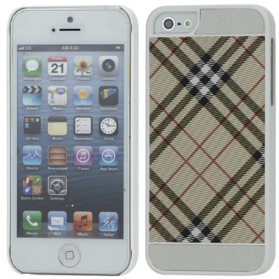Apple iPhone 5, Apple iPhone 5S „Burberry“ stils gaiši brūns / balts apvalks / Vacins.lv