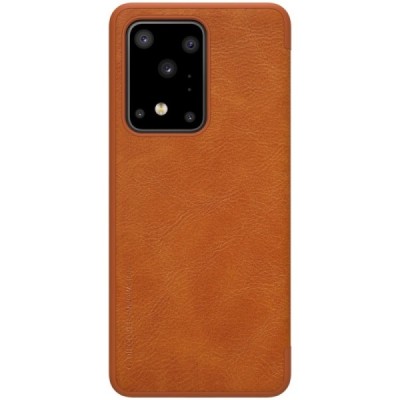 Samsung Galaxy S20 Ultra (G988) greznais Nillkin Qin sērijas ādas atvērams brūns maciņš, maks | Vacins.lv