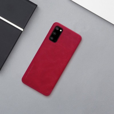 Samsung Galaxy S20 (G980) greznais Nillkin Qin sērijas ādas atvērams sarkans maciņš, maks | Vacins.lv