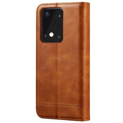 Deluxe Samsung Galaxy S20 Ultra (G988) светло-коричневый кожаный чехол-книжка | Vacins.lv