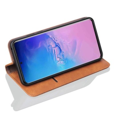 Deluxe Samsung Galaxy S20 Ultra (G988) светло-коричневый кожаный чехол-книжка | Vacins.lv