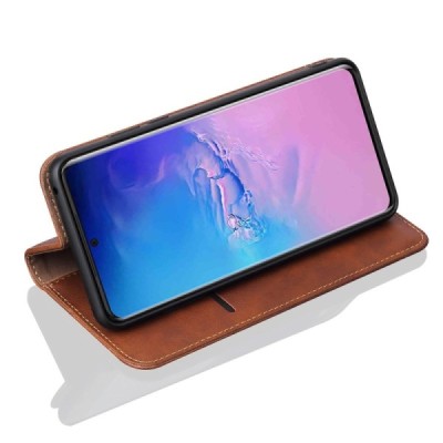 Deluxe Samsung Galaxy S20 Ultra (G988) тёмно-коричневый кожаный чехол-книжка | Vacins.lv