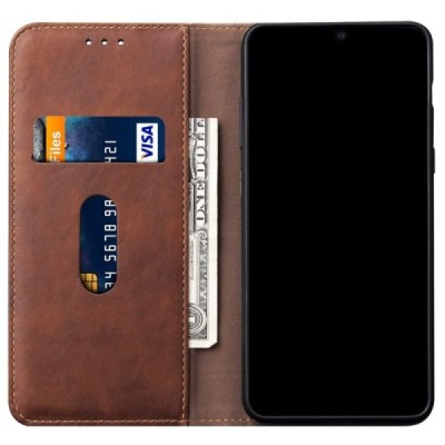 Deluxe Samsung Galaxy S20 Ultra (G988) тёмно-коричневый кожаный чехол-книжка | Vacins.lv
