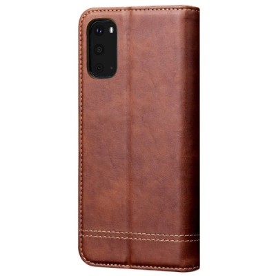 Deluxe Galaxy S20 (G980) тёмно-коричневый кожаный чехол-книжка | Vacins.lv