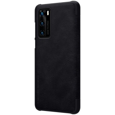 Huawei P40 greznais Nillkin Qin sērijas ādas atvērams melns maciņš, maks | Vacins.lv