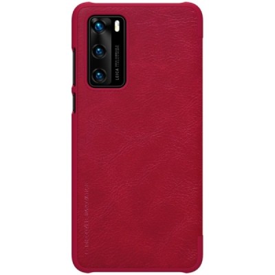 Huawei P40 greznais Nillkin Qin sērijas ādas atvērams sarkans maciņš, maks | Vacins.lv