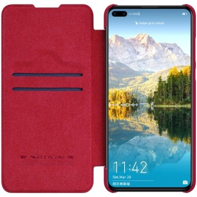 Huawei P40 greznais Nillkin Qin sērijas ādas atvērams sarkans maciņš, maks | Vacins.lv