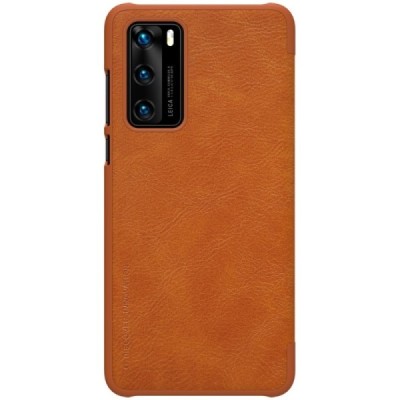 Роскошный коричневый кожаный чехол Nillkin Qin Series для Huawei P40 | Vacins.lv