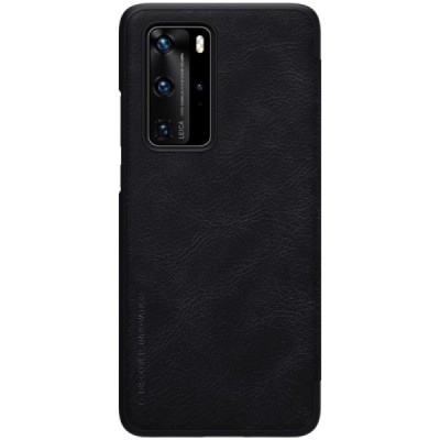 Роскошный чёрный кожаный чехол Nillkin Qin Series для Huawei P40 Pro | Vacins.lv