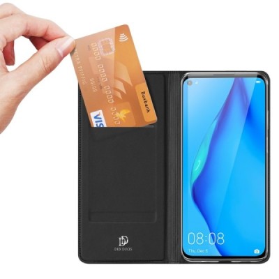Huawei P40 Lite „Dux Ducis“ Skin sērijas melns ādas atvērams maciņš / Vacins.lv