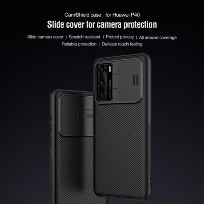 Huawei P40 „Nillkin“ CamShield чёрный чехол, задняя часть с защитой камеры | Vacins.lv