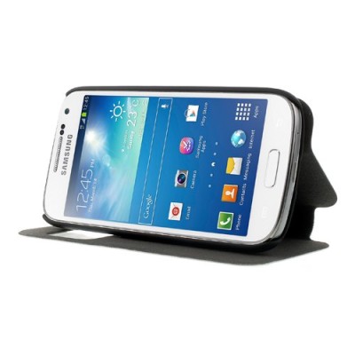 Samsung Galaxy S4 mini i9195 S View atverčiamas baltas odinis dėklas / Priedai.lt