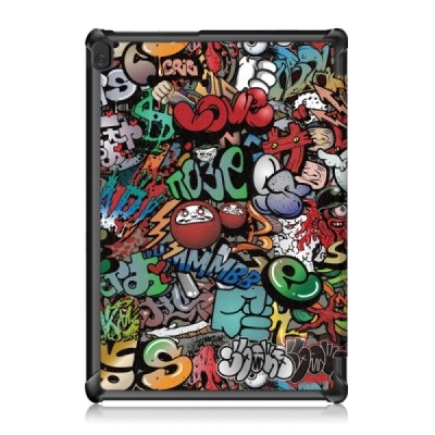 Lenovo Tab M10 10.1" (TB-X605F, X605L, X505F, X505L) „Street Art“ открываемый разноцветный кожаный чехол - книжка | Vacins.lv