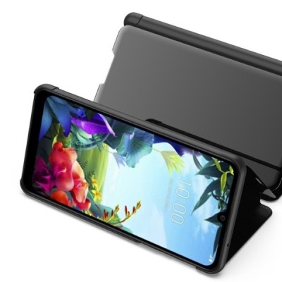 LG K50S (LM-X540) открываемый чёрный пластиковый чехол-книжка | Vacins.lv