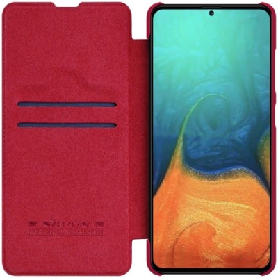 Роскошный красный кожаный чехол Nillkin Qin Series для Samsung Galaxy A71 (A715) | Vacins.lv